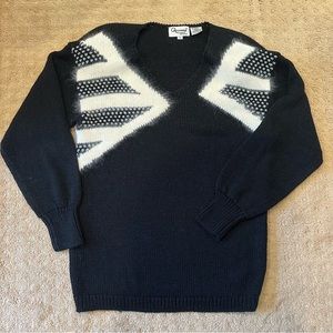 Vintage Alexandria petites color block sweater with geometric metallic accents